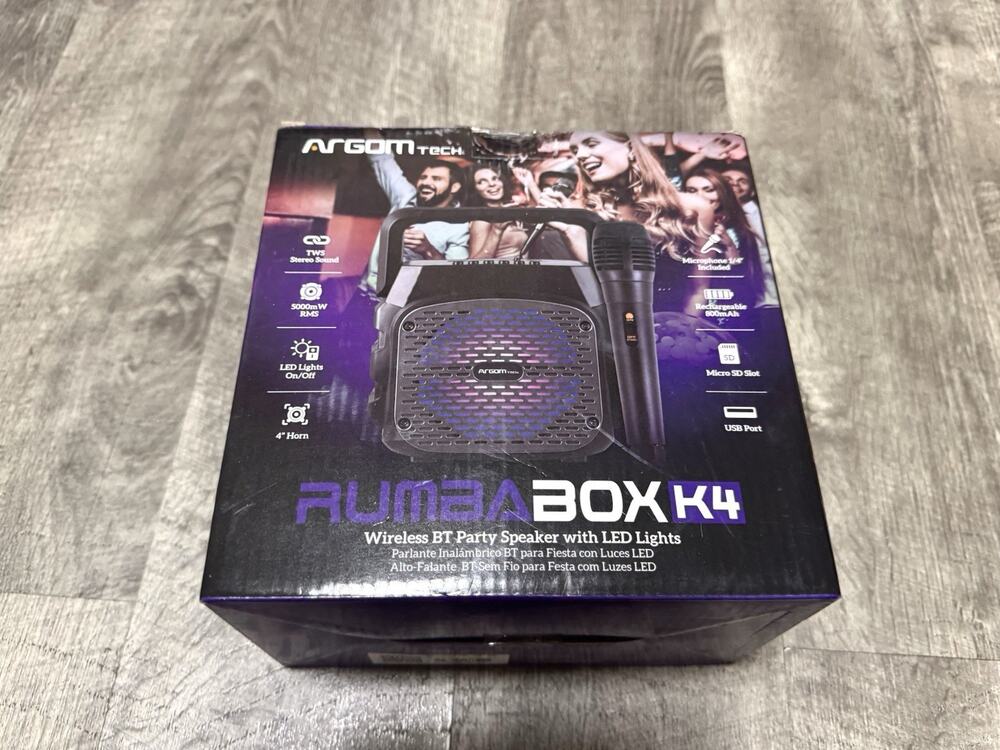 ArgomTech Rumba Box K4 Wireless Bluetooth Party Speaker with Microphone - NEW